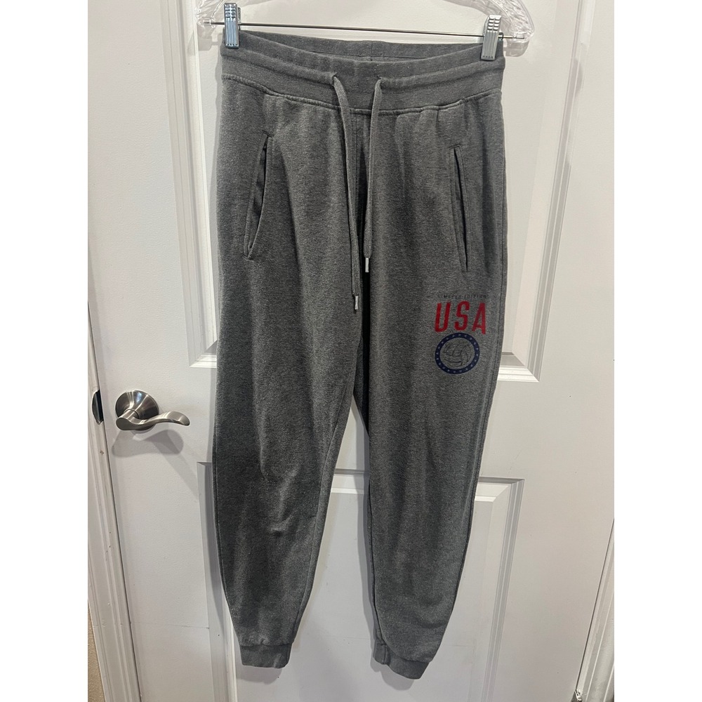 Tultex Men Jogger Sweatpants USA‎ Volleyball Graphic Gray Size M